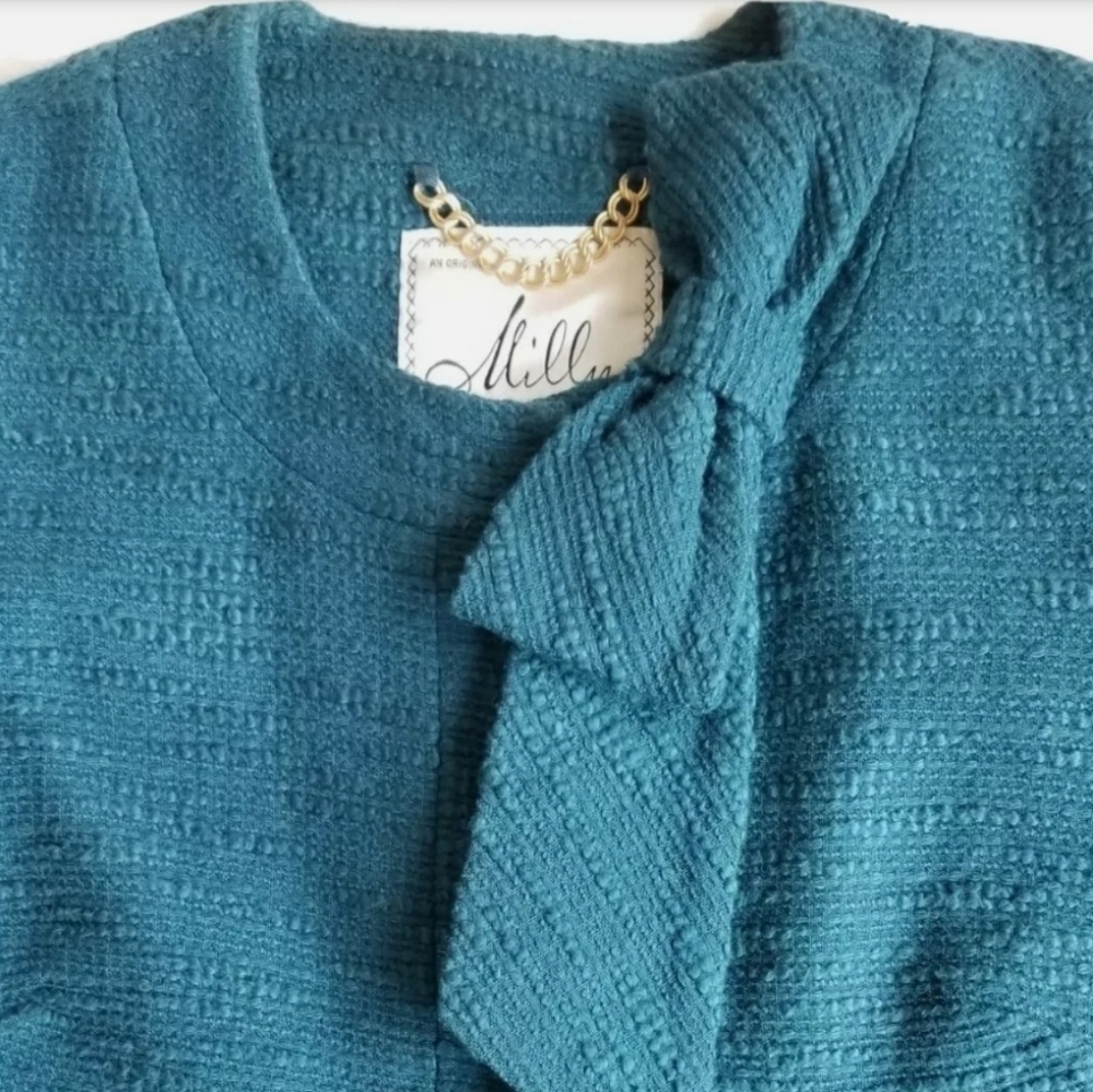 Millie of New York Tweed Boucle Teal Jacket sz 6 - Picture 2 of 11